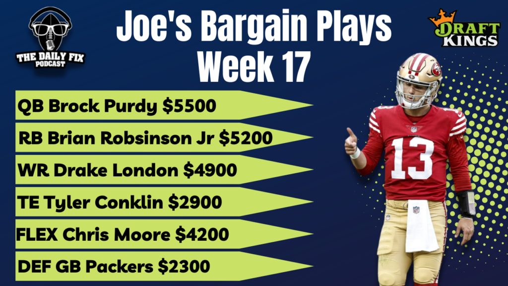 Joe's Draft Kings Fantasy Football Bargain Plays for Week 17 (2022) Fantasy In Frames