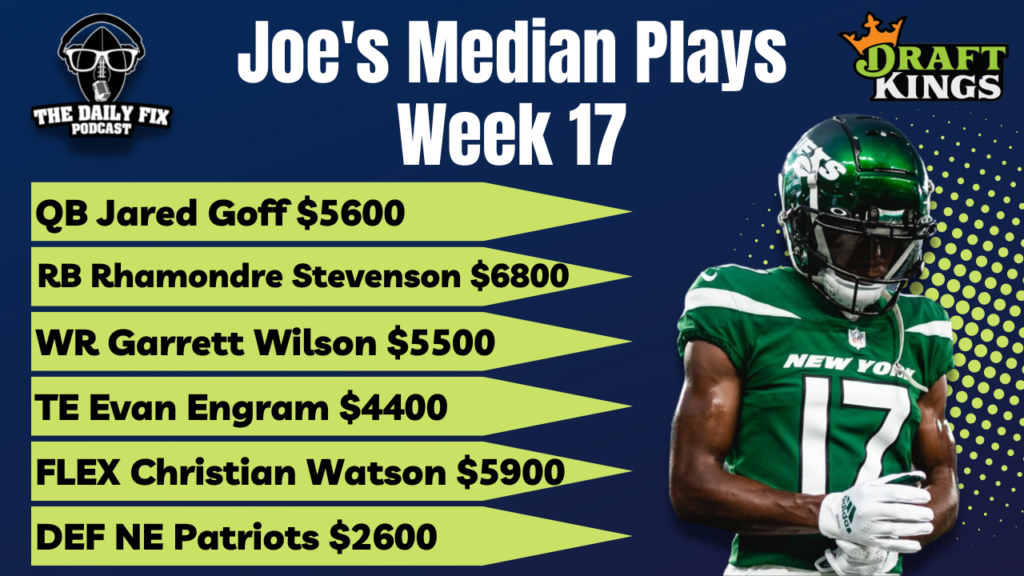 Joe's Draft Kings Fantasy Football Median Plays for Week 17 (2022) Fantasy In Frames